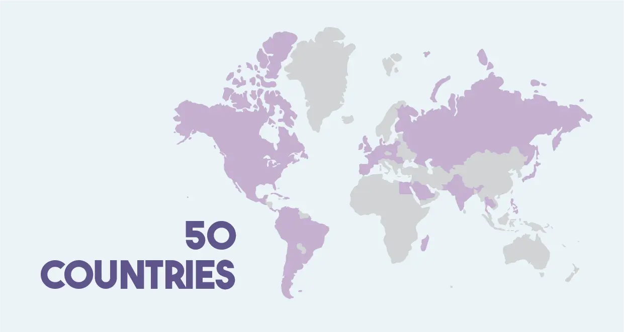 Carte avec les 50 pays