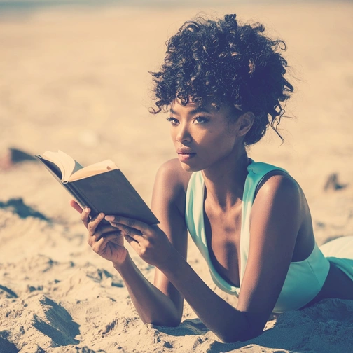 Woman reading a book on the beach